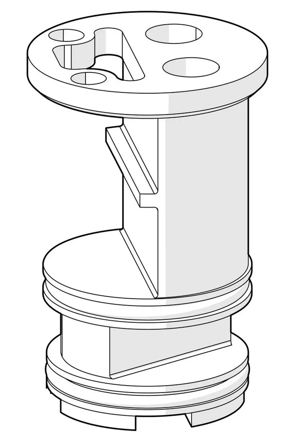 Adapter von HANSA mit mehreren Öffnungen und einer gerippten Seitenfläche. Die Konstruktion weist eine vertikale Form auf, geeignet für verschiedene Anwendungen.